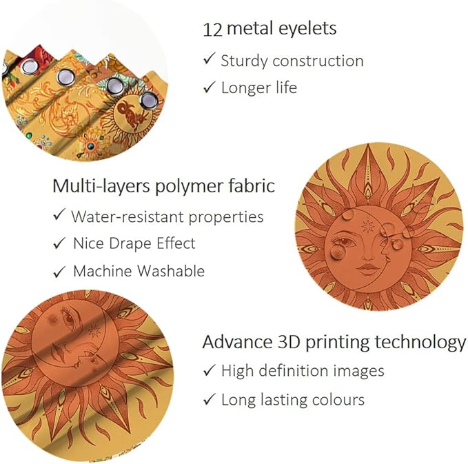 Bohemian Bathroom Curtain Colorful Boho Floral Print Beautiful Bright Polyester Fabric Cloth Shower Curtain for Bathroom Decoration, 72"x72"