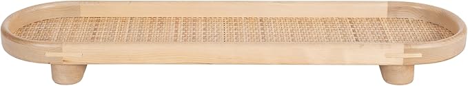 Kate and Laurel Planche Decorative Capsule Woven Tray with Solid Wood Frame, 27 x 8, Natural Brown, Modern Slim Wood Rectangle Serving Tray for Living Room