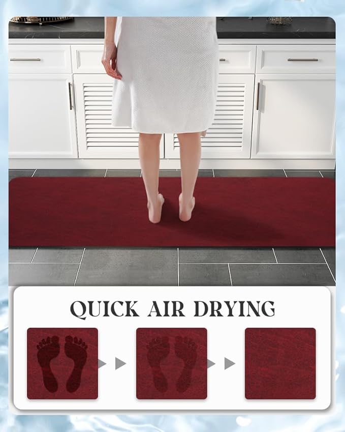 MontVoo -Bath Mat Rug-Rubber Backing Non Slip Quick Dry Absorbent Thin Bathroom Rugs Fit Under Door-Faux Suede Surface Bathroom Floor Mats-Shower Rug for in Front of Bathtub Shower Burgundy 24"X70"