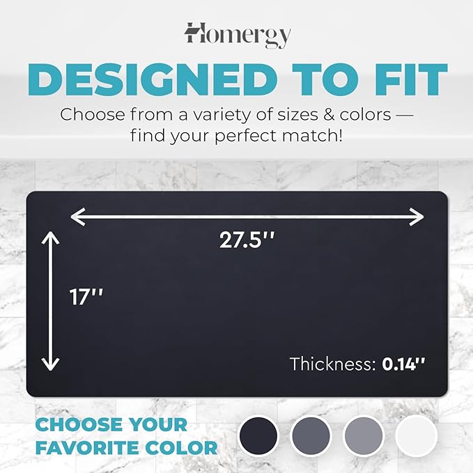 Homergy Bath Mat – Super‑Absorbent & Quick‑Dry with Non‑Slip Rubber Backing, Machine Washable & Odor Resistant – 18x28 in, Black