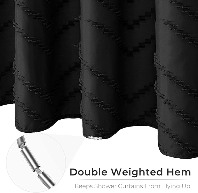 Black Boho Shower Curtain Modern Fabric Shower Curtain Shabby Chic Chenille Tufted Chevron Textured Striped Minimalist Shower Curtains 72 x 72 Inches