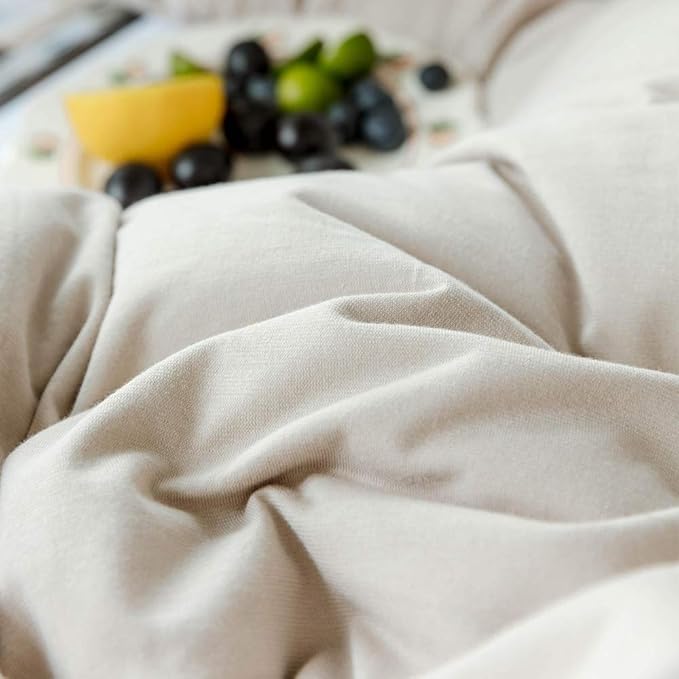 AMWAN Apricot Beige Duvet Cover King Taupe Apricot Solid Color Bedding Sets Jersey Knit Cotton Apricot Color Comforter Cover Simple Style Beige Tan Duvet Cover 1 Queen Duvet Cover