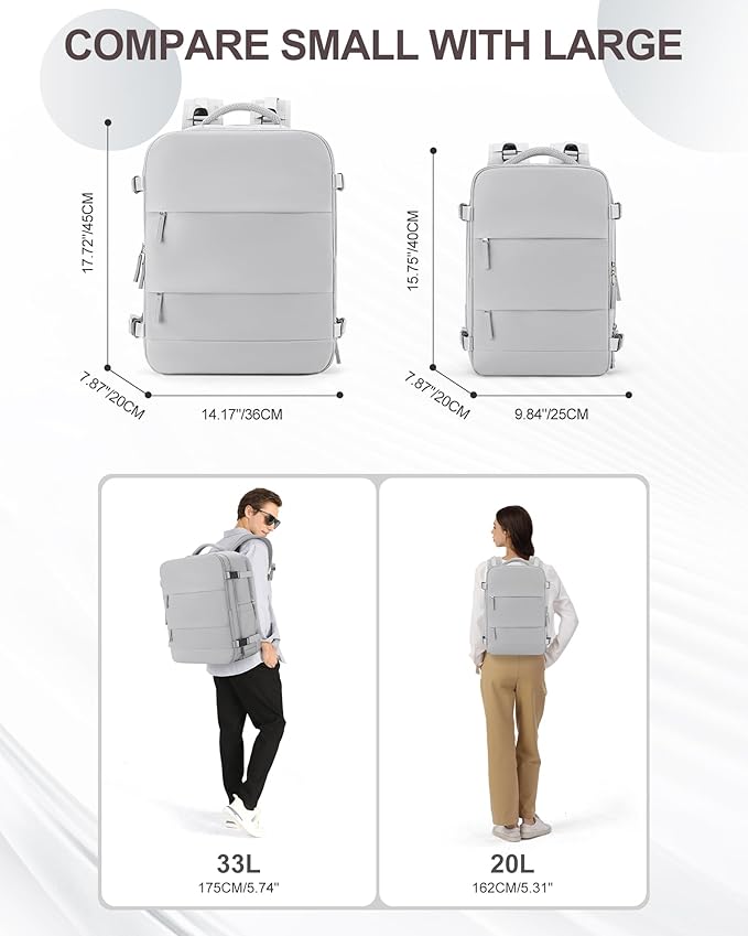 coowoz Large Travel Backpack Carry On for Women Man Gym Backpacks with Laptop Compartment Mochila de Viaje Teacher Personal Item Backpack Rucksack Airplane Accessories Must Haves Grey