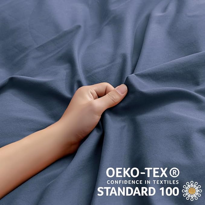 JELLYMONI Blue Duvet Cover King Size - 100% Washed Cotton Linen Like Textured Comforter Cover, 3 Pieces Lightweight Soft Bedding Set with Zipper Closure (Blue, King 104"x90")