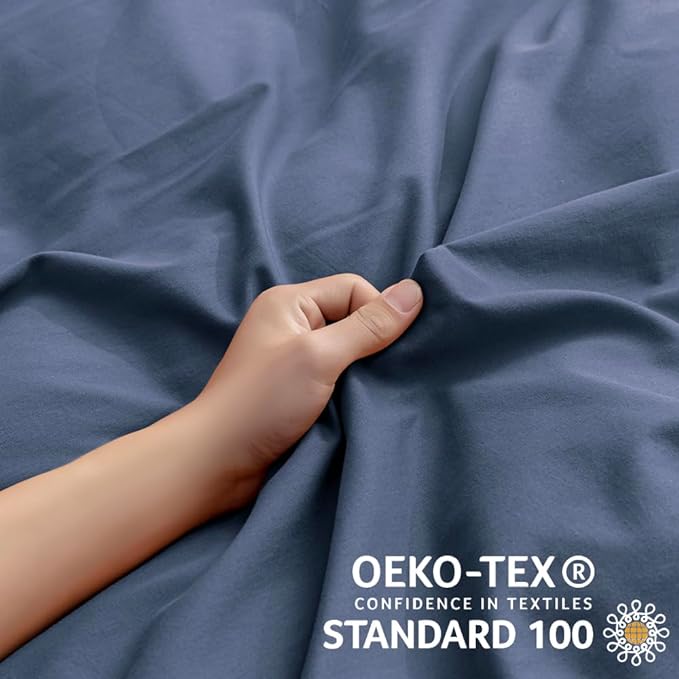 JELLYMONI Cotton Duvet Cover California King - 100% Washed Cotton Linen Like Textured Comforter Cover, 3 Pieces Soft Bedding Set with Zipper Closure (Blue, Cal King 104"x98")