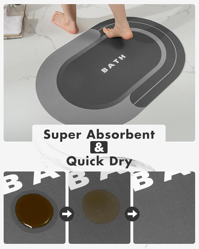 MontVoo Bath Mat - Non Slip, Quick Dry, Stain Resistant Bath Mat Rug for Bathroom Floor - Easy Care Shower Rug for Outside Bathtub - 20"x32" Darkgrey