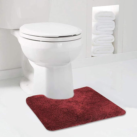 Walensee Contour Rug (20x24, Red) Non Slip Bath Mat, Soft Microfiber Shaggy Mat, Machine Washable, U Shape Toilet Rug
