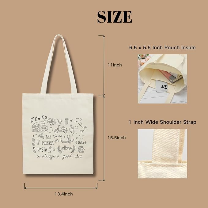 Tote Bag for Women, Canvas Tote Bag with Pockets,Canvas Shopping Bags,Reusable Grocery Bags