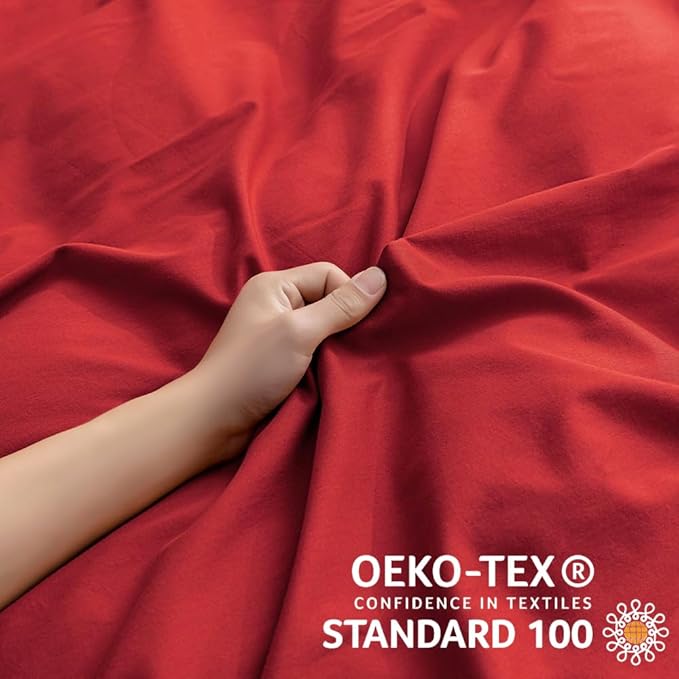 JELLYMONI Red Duvet Cover King Size - 100% Washed Cotton Linen Like Textured Comforter Cover, 3 Pieces Breathable Soft Bedding Set with Zipper Closure (Red, King 104"x90")