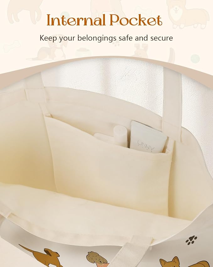 Canvas Tote Bag for Women - Aesthetic Canvas Totes with Pockets Cute Reusable Cloths Ladies Shoulder Bag