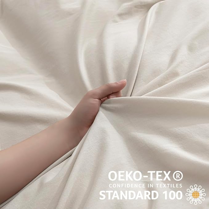 JELLYMONI Beige Duvet Cover Twin Size - 100% Washed Cotton Linen Feel Textured Comforter Cover, 2 Pieces Breathable Soft Bedding Set with Zipper Closure (Beige, Twin 68"x90")