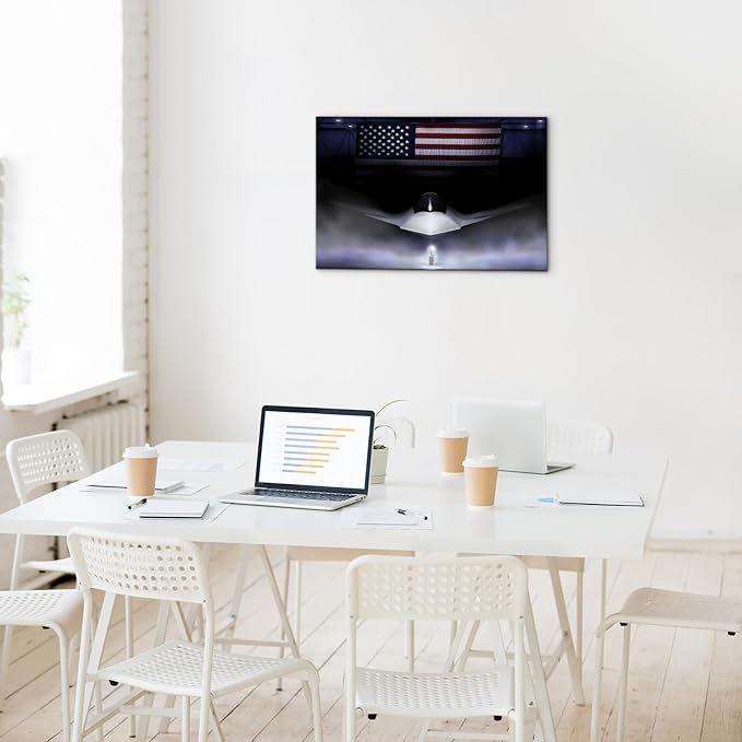 F-47 Fighter Jet Canvas Wall Art with Inner wooden frame - Military Airplane Wall Art for Office & Game Room - Aviation Themed Jet Poster - Lightweight & Easy to Hang - 12x18 Inches