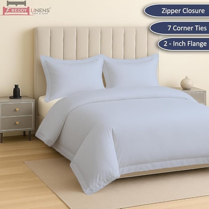 eBeddy Linens Duvet Cover Set Full Size 80x90 Inch 100% Cotton Soft and Breathable 3 Pieces (1 Duvet Cover & 2 Pillow Shams) Premium Bedding Collection Zipper Closure & Corner Ties, Light Blue Solid