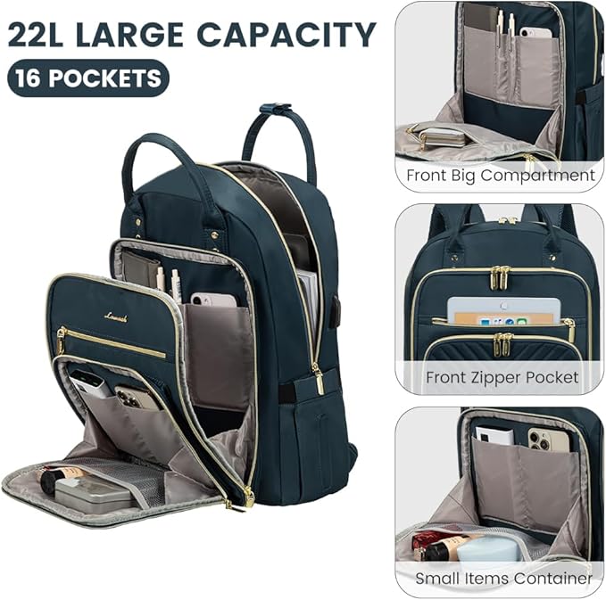 LOVEVOOK Laptop Backpack for Women, Water Resistant Travel Work Backpacks Purse Stylish Business Teacher Nurse Computer Bag with USB Charging Port,Blue-Green