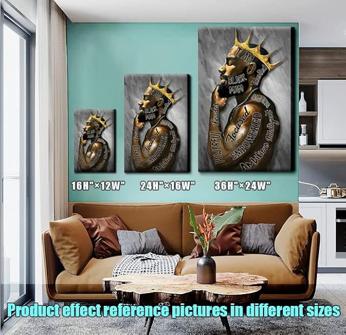Framed Large 24" x 36" African American Canvas Wall Art Decor Black Man King Men Posters Prints Artwork Pictures Paintings for Living Room Bedroom hallway Office Men's Room Decoration Ready to Hang(King, 24"Wx36"H Framed)