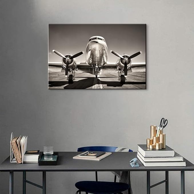 Aviation Decor Douglas DC-3 Airplane Propeller Wall Decor Airplane Wall Art Airplane Wall Decor Airplane Art Black And White Airplane Posters Plane Wall Art for Boys Room Bedroom Decor (12''Hx18''W)