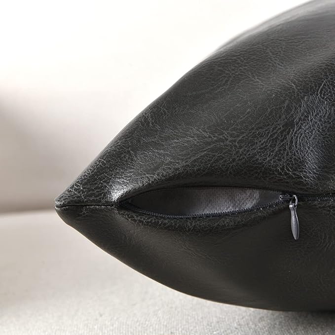 Fancy Homi 2 Packs Dark Gray Long Lumbar Faux Leather Decorative Throw Pillow Covers 12x24 Inch for Outdoor Couch Bed, Modern Farmhouse Boho Home Decor, Grey Hand Stitched Cushion Case 30x60 cm