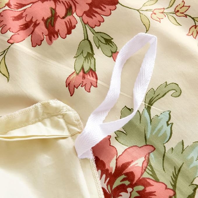 mixinni Garden Style 3 Pieces Red Flower Leaf Pattern Duvet Cover Set Queen Reversible Beige Comforter Cover Set for Women and Men, Easy Care, Soft, Durable-(3pcs, King Size)