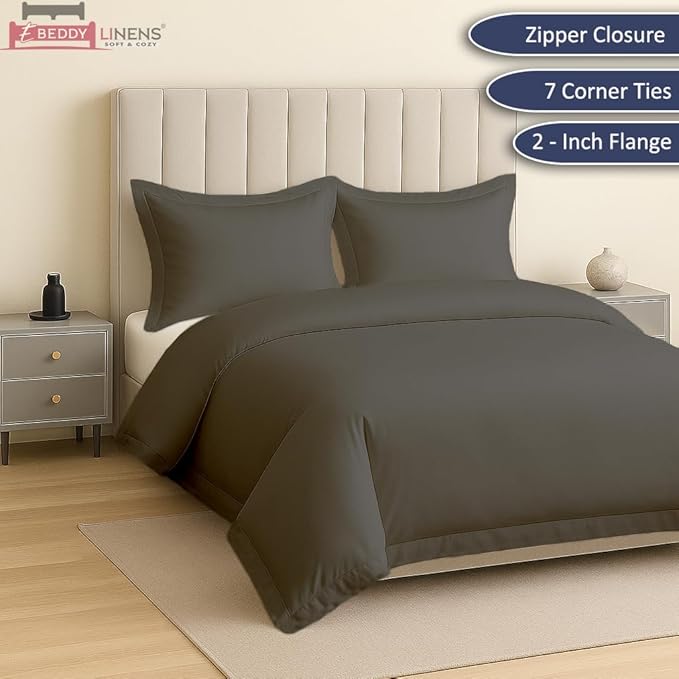 eBeddy Linens Premium Duvet Cover Set 800-TC California King 104x98 Inch Pure Egyptian Cotton Soft 3 Pieces (1 Duvet Cover & 2 Pillow Shams) Zipper Closure & Corner Ties, Dark Grey Solid