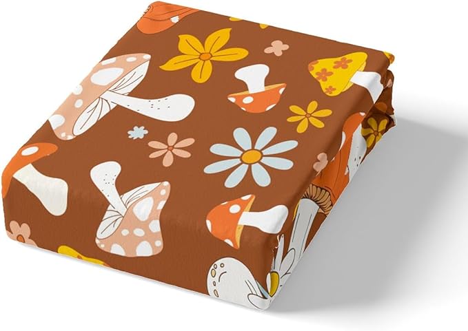 60s 70s Retro Hippie Duvet Cover Set King Size,Groovy Flowers Mushroom Print Comforter Cover with 2 Pillowcases Bedspread,Boho Art Microfiber Quilt Cover for Adult Women,3pcs