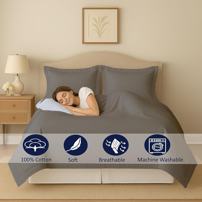 eBeddy Linens 800 TC Ultra Silky Soft Egyptian Cotton Super King Plus 120x120 Size 3-Pieces Duvet Cover Hidden Zipper Closer & Corner Ties Durable and Fade Resistant, Dark Grey Solid
