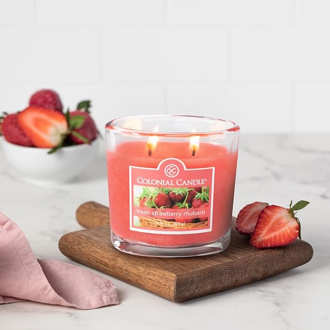 Colonial Candle Fresh Strawberry Rhubarb Scented Jar Candle, 2 Wick, 3.5 oz, Mottled Wax Candle