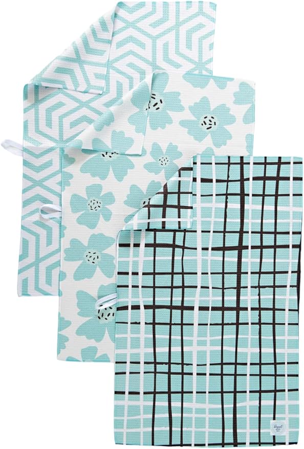 || 3 Pack|| Not Your Ordinary Kitchen Towel || Dish Towels || Waffle Weave Microfiber || Tea Towels || Highly Absorbent || Hanging Loop || Dish Cloths (Aqua)