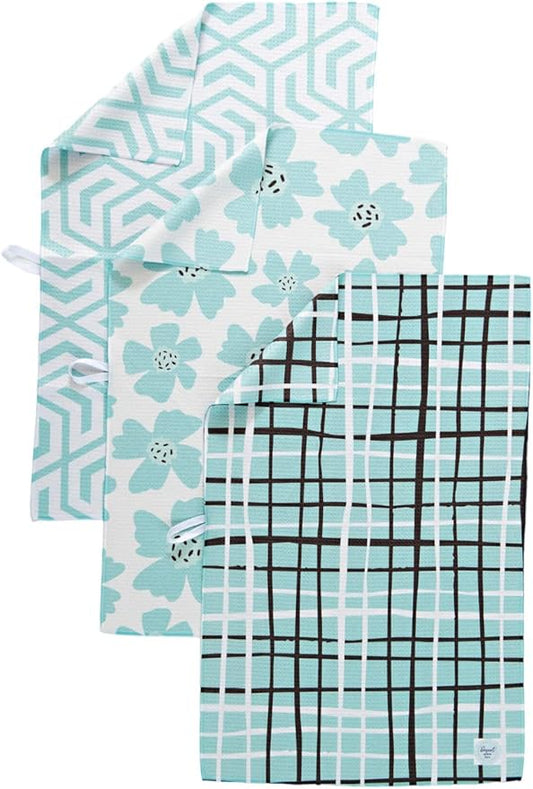 || 3 Pack|| Not Your Ordinary Kitchen Towel || Dish Towels || Waffle Weave Microfiber || Tea Towels || Highly Absorbent || Hanging Loop || Dish Cloths (Aqua)