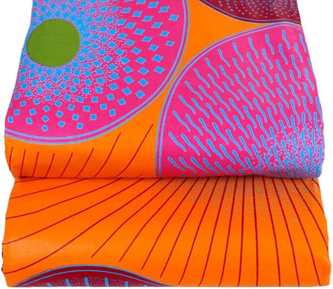 African Fabric 100% Cotton Ankara Kente Print Fabric 6 Yards for Party Dress 1094