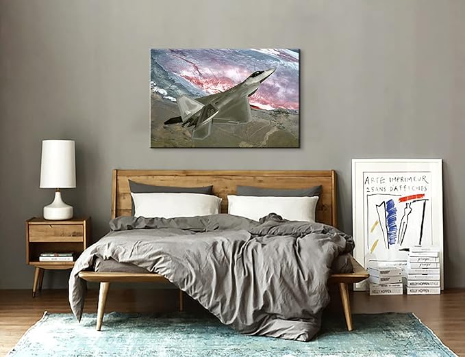 Mistyefly Airplane Decor F-22 Raptor Fighter Jets Poster Aviation Wall Art Plane for Boys Room Military Bedroom (28''Hx40''W) Art-16