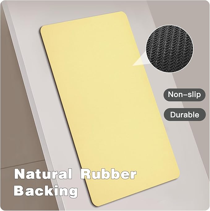 Toilet Rug, Thin Toilet Rugs U Shaped Washable Non Slip Absorbent Quick Dry Low Pile Toilet Mat, 20"x24" U Shape Light Yellow