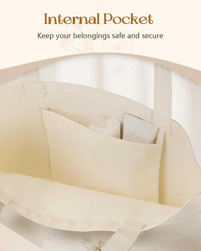 Canvas Tote Bag for Women - Aesthetic Canvas Totes with Pockets Cute Reusable Cloths Ladies Shoulder Bag