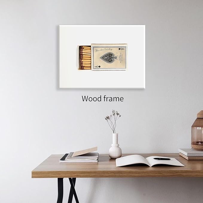 Retro Matches Poker Canvas Posters Vintage Ace of Spades Playing Cards Matchbox Wall Art 12x16 inch Framed Trendy Preppy Wall Decor Funky Aesthetic Prints for Living Room