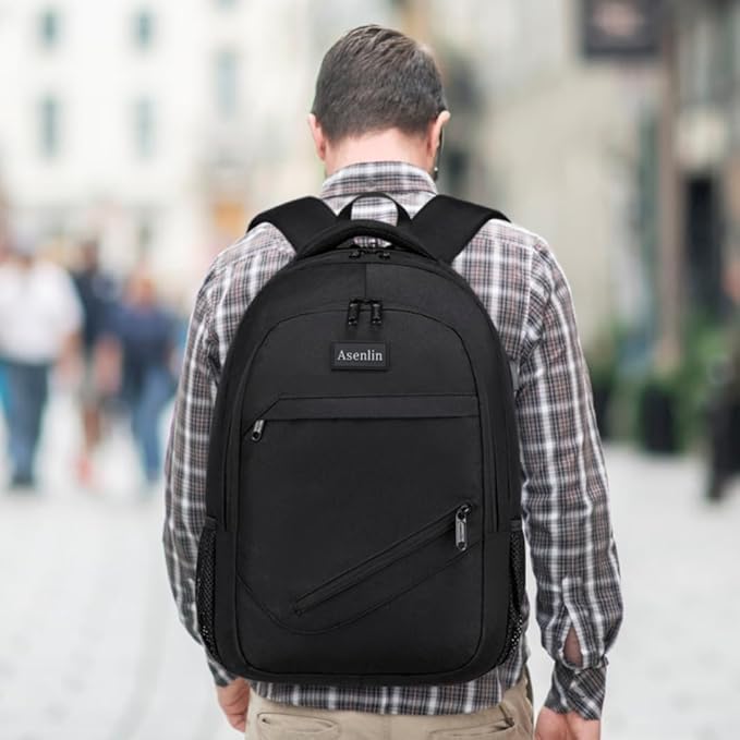 Asenlin Travel Laptop Backpack for Women & Men,Water Resistant Business Slim Sturdy Laptops Backpack with USB Charging Port,Fits 15.6 Inch Notebook College School Computer Bag-Black