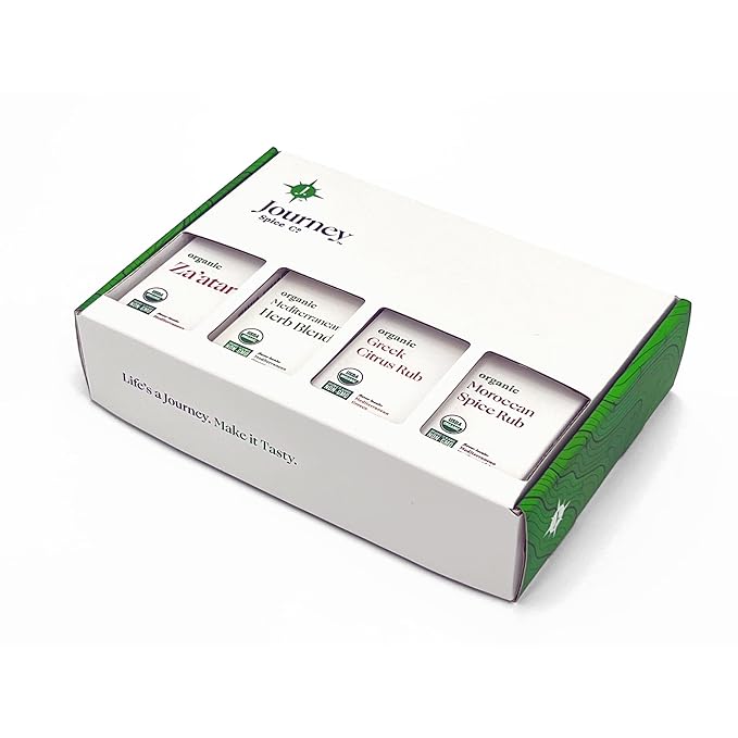 Organic Gourmet Mediterranean Spice and Seasoning Gift Set by Journey Spice Co. | Salt-Free | Sugar-Free | Non-GMO | All-Purpose | Use for Cooking and Baking Poultry, Vegetables, Meat, Rice, and More | 10.93 oz. (total)