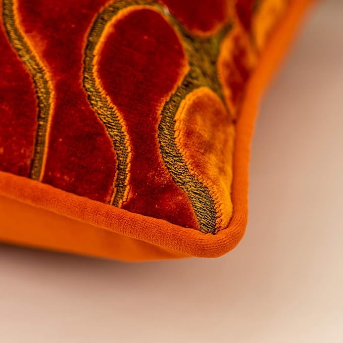 Yangest Orange Square Throw Pillow Cover Wavy Velvet Cushion Cover Modern Zippered Pillowcase for Sofa Couch Bedroom Living Room Chair, 18 x 18 Inch