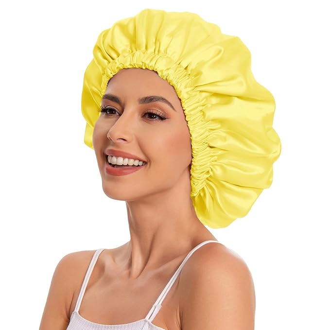 Satin Bonnet Silk Bonnet Hair Bonnet for Sleeping-Slouchy Beanie Hat Satin Sleep Cap for Women's Natural & Curly Hair(Yellow)