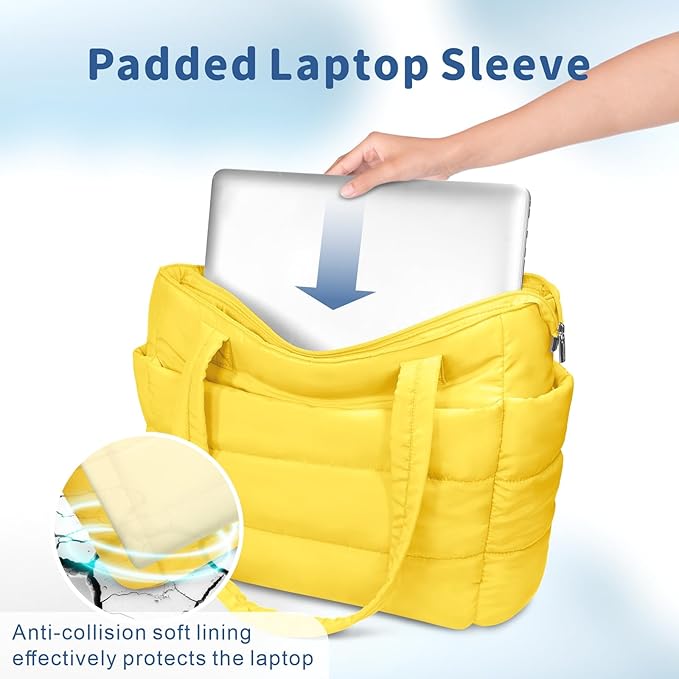 TOPDesign Puffer Tote Bag for Women, Lightweight Puffy Handbag with Compartments, Quilted Shoulder Bag for Work, Travel, Gym