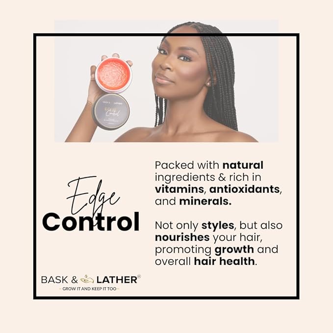 BASK & LATHER Strong Hold Edge Control Gel with Castor Oil, Non-Greasy, Non-Flaking, No White Cast, Long Lasting, Supports Hair Growth, Natural Formula, For All Hair Types, 5.3 Fl Oz