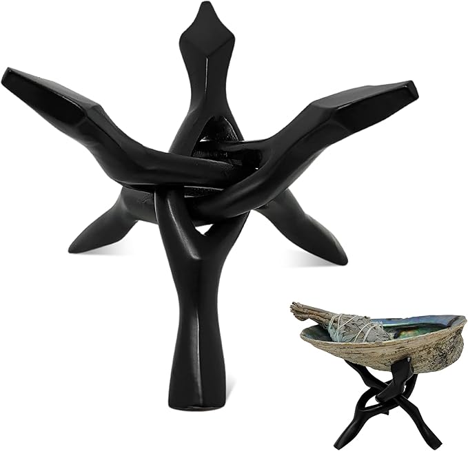 Tripod Stand - Home Decor Holder for Abalone Shell for Display or smudging, Crystal Ball, Trinket & Jewelry Dish, Bowls, Geodes, & More! Heavy Duty - New Age Imports, Inc. (4 INCH - Black Metal)