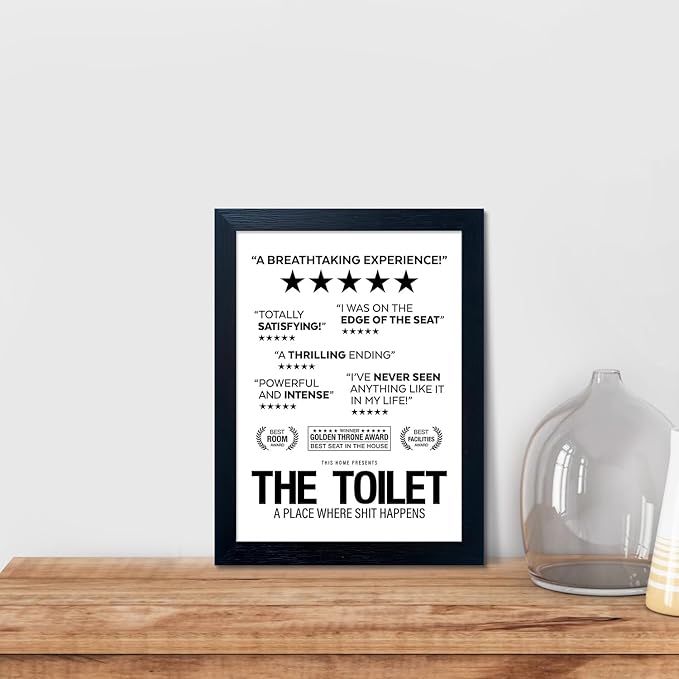 Senlifa Art Black & White Bathroom Wall Art, Humorous Toilet Decor Sign, 11" x 14", Framed Canvas Print