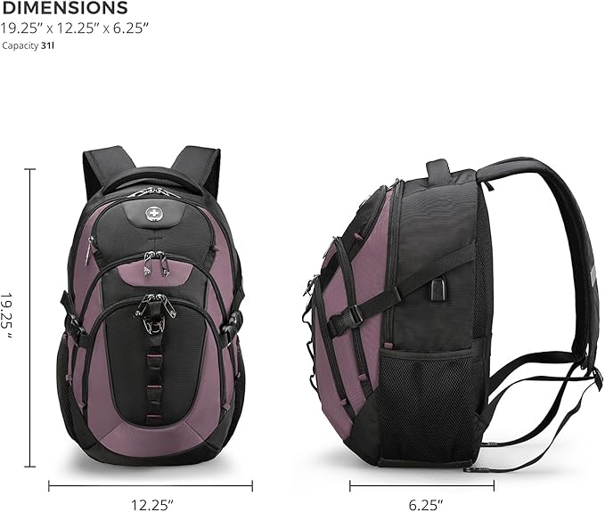 Swissdigital Design Laptop Backpack with USB Charging Port, Travel Backpack Fits 15.6 inches Computer, 31L College School Backpack for Women, Light Purple/Black | SD803