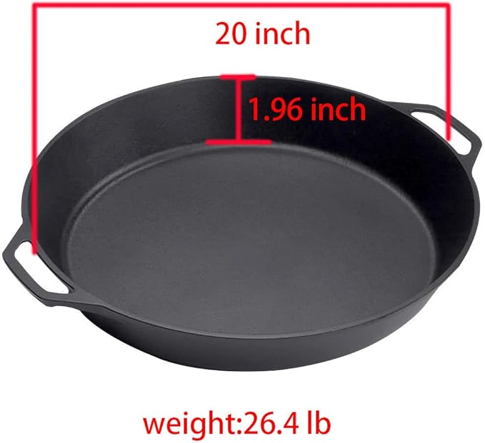 20-inch Pre-Seasoned Cast Iron Skillet - Dual Assist Handles - Nitrided Rust-Proof - For Oven, Stovetop, Grill & Campfire