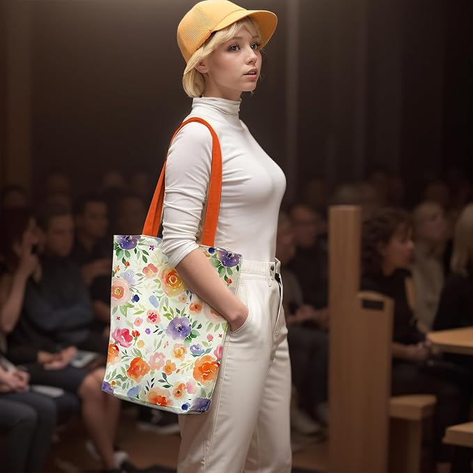 Canvas Tote Bag for Women, Aesthetic Tote Bag with Zipper Pocket for Grocery Travel Work Gift, Canvas Shopping Bag