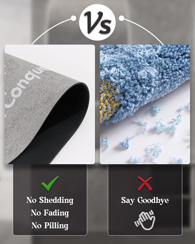 MontVoo -Bath Mat Rug- Non Slip Quick Dry Absorbent Thin Bathroom Rugs Fit Under Door-Faux Suede Surface Bathroom Floor Mats-Shower Rug for in Front of Bathtub Shower 17 X27.5 Grey Text Pattern