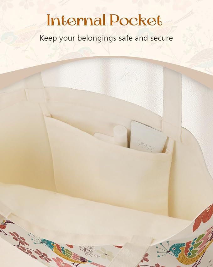 Canvas Tote Bag for Women - Aesthetic Canvas Totes with Pockets Cute Reusable Cloths Ladies Shoulder Bag