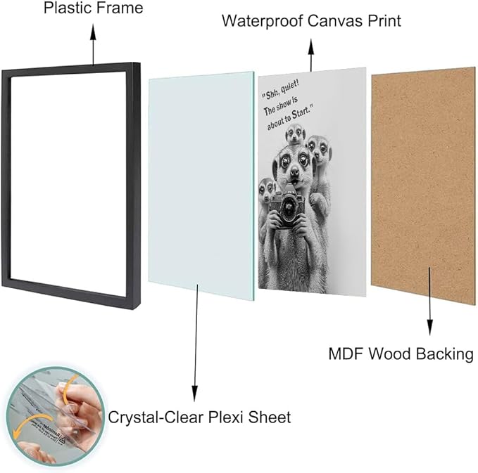 Orvannaatr Frame Bathroom Wall Art, Black and White Meerkat Canvas Wall Art - Meerkat Painting with Camera - for Toilet Bathroom Animal Art- 8 "x 10"