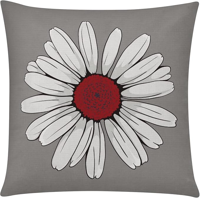 COMMINY Red Grey Pillow Covers 16x16 Set of 6 Decorative Burgundy Daisy Throw Pillow Cover for Couch Modern Farmhouse Cushion Cover for Patio Sofa Bed Living Room Home Decor