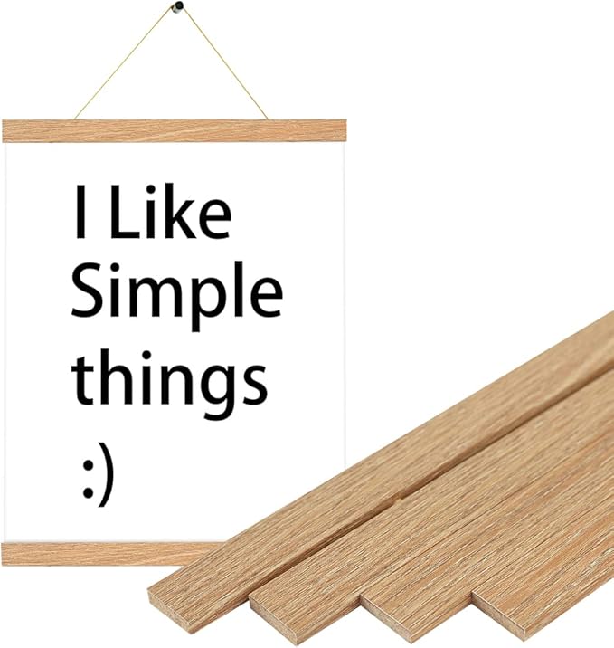 3 Pack Magnetic Poster Hanger Pine Color, 12x18 12x16 12x24 Poster Frame Wood Wooden Magnet Print Posters Dowel Scroll Hanger Hangers Hanging Kit for Walls Map Canvas Artwork, DIY Canvas