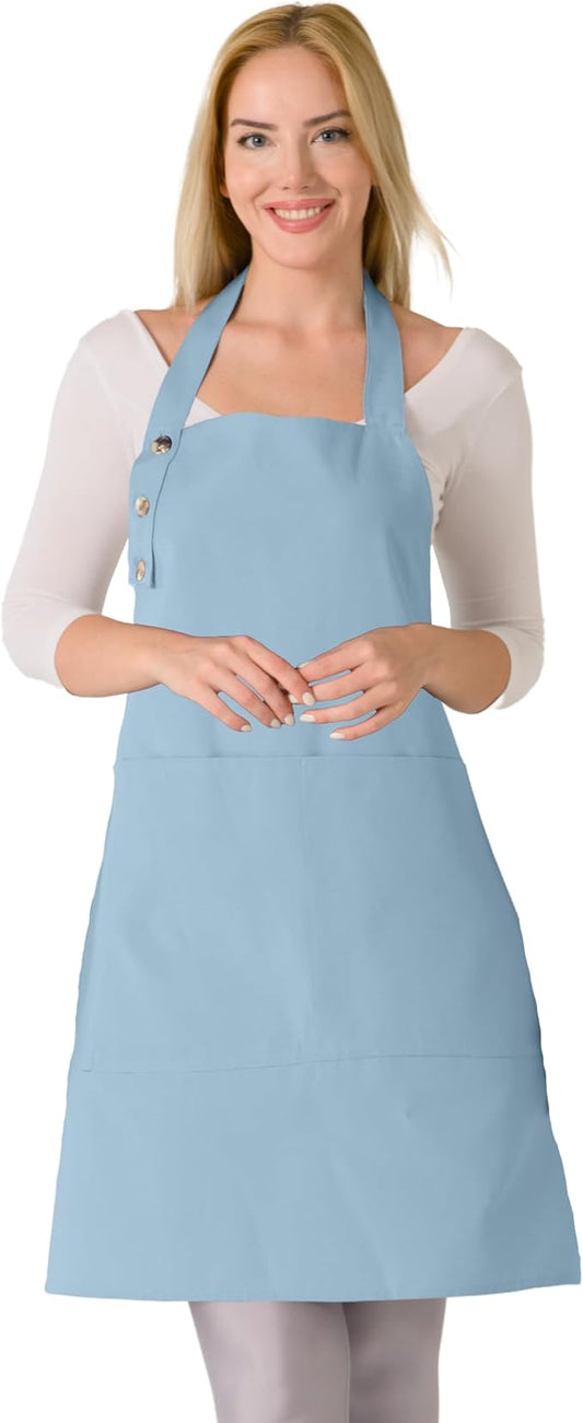 TOSHE Kitchen Apron Waterdrop Resistant Cotton Apron with adjustable Aprons for Women with Pockets 10 Color option Cooking Apron Light Blue (Light Blue)